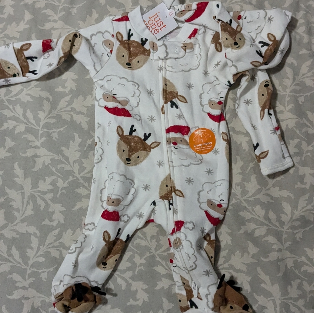 Carter's Newborn Christmas Sleeper with 2-way Zipper & Hat Santa Reindeer NWT